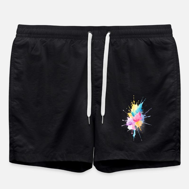 Aquarelle abstraite éclaboussure - Short de bain - noir