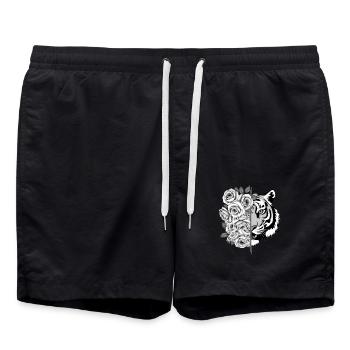 Tiger Tigerkopf Raubkatze Großkatze Rosen - Badeshorts - Schwarz - Vorne - AI Model Male 185 light (185cm)