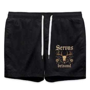 Servus beinand Lederhosn Tracht Bayern Volksfest - Badeshorts - Schwarz - Vorne - AI Model Male 185 light (185cm)