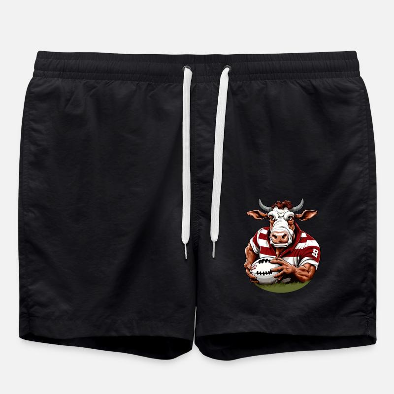 Rugby Player Cow - Swim Trunks - black