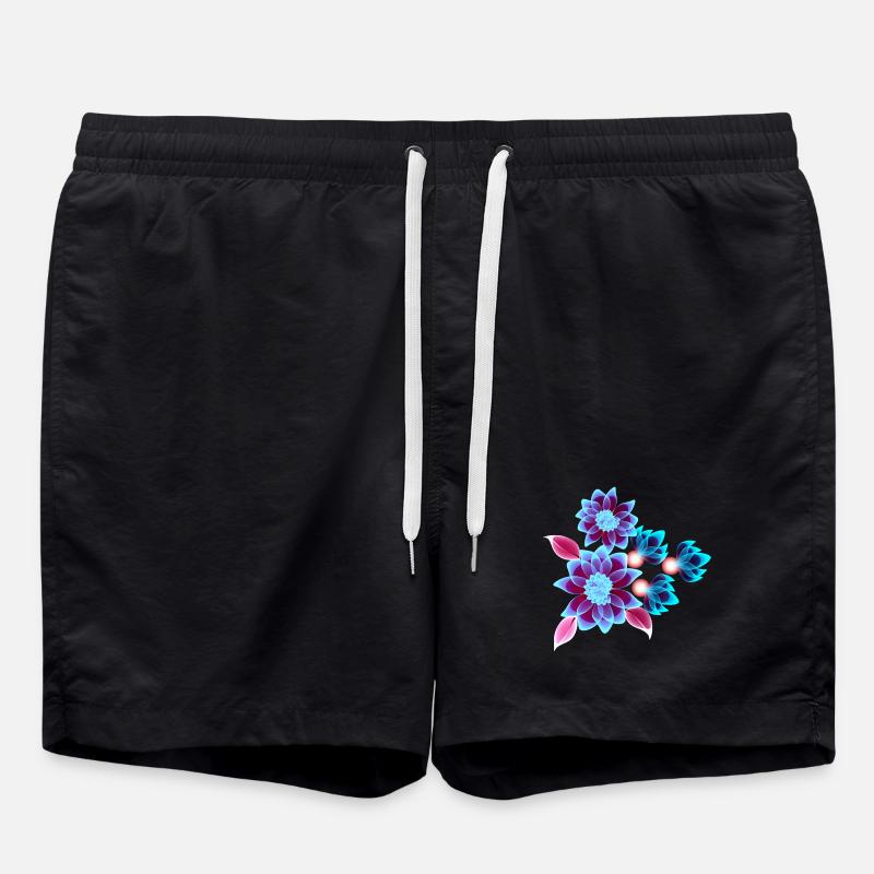 Hypnotic flowers - Neon flowers - Swim Trunks - black