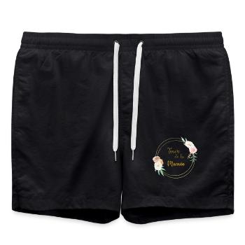 team of the bride gold and flowers - Swim Trunks - black - Front - AI Model Male 185 light (185cm)