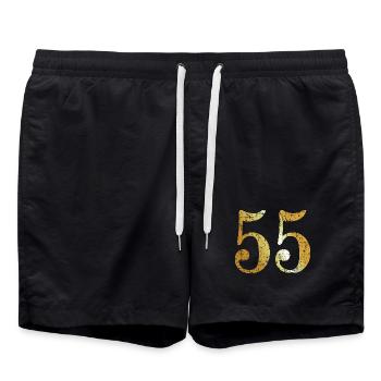 Nummer 55 (Vintage Goldgelb) 55. Geburtstag - Badeshorts - Schwarz - Vorne - AI Model Male 185 light (185cm)