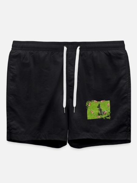 Eichhörnchen Liebe Tiere Tierfreund - Badeshorts - Schwarz