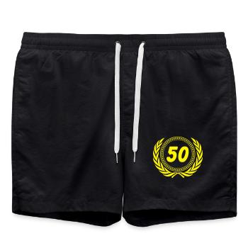 50e anniversaire, 50e anniversaire Couronne de laurier ... (25) - Short de bain - noir - Devant - AI Model Male 185 light (185cm)