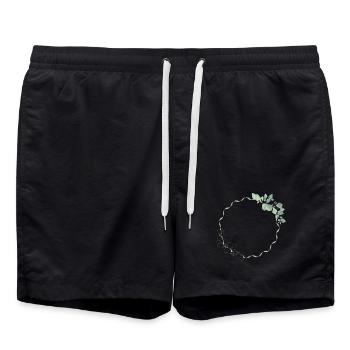 delicate eucalyptus frame for your own texts & motifs - Swim Trunks - black - Front - AI Model Male 185 light (185cm)