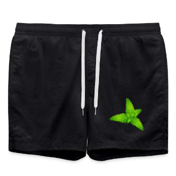 juicy green fresh mint leaves - Swim Trunks - black - Front - AI Model Male 185 light (185cm)