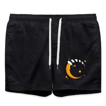 sleeping moon with a striped sleeping cap - Swim Trunks - black - Front - AI Model Male 185 light (185cm)