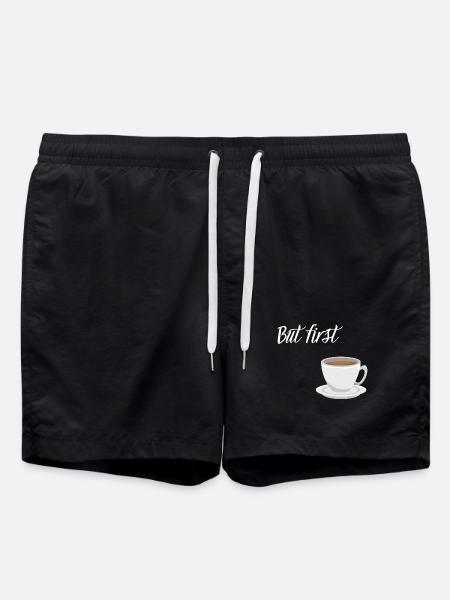 First Coffee - Coffee Design - Swim Trunks - black