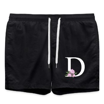 Blumendesign mit Pastellrosen und Blättern D - Badeshorts - Schwarz - Vorne - AI Model Male 185 light (185cm)