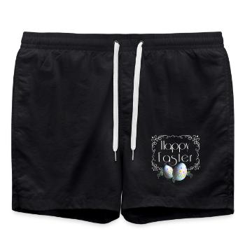 Happy Easter Schriftzug mit Ostereier - Badeshorts - Schwarz - Vorne - AI Model Male 185 light (185cm)