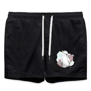 Kakadu mit Blumen - Badeshorts - Schwarz - Vorne - AI Model Male 185 light (185cm)