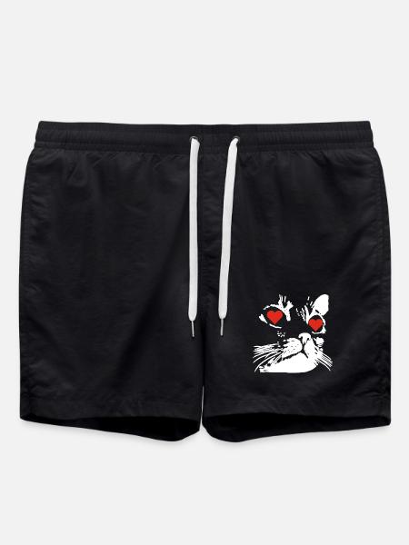 A white cat love - Swim Trunks - black
