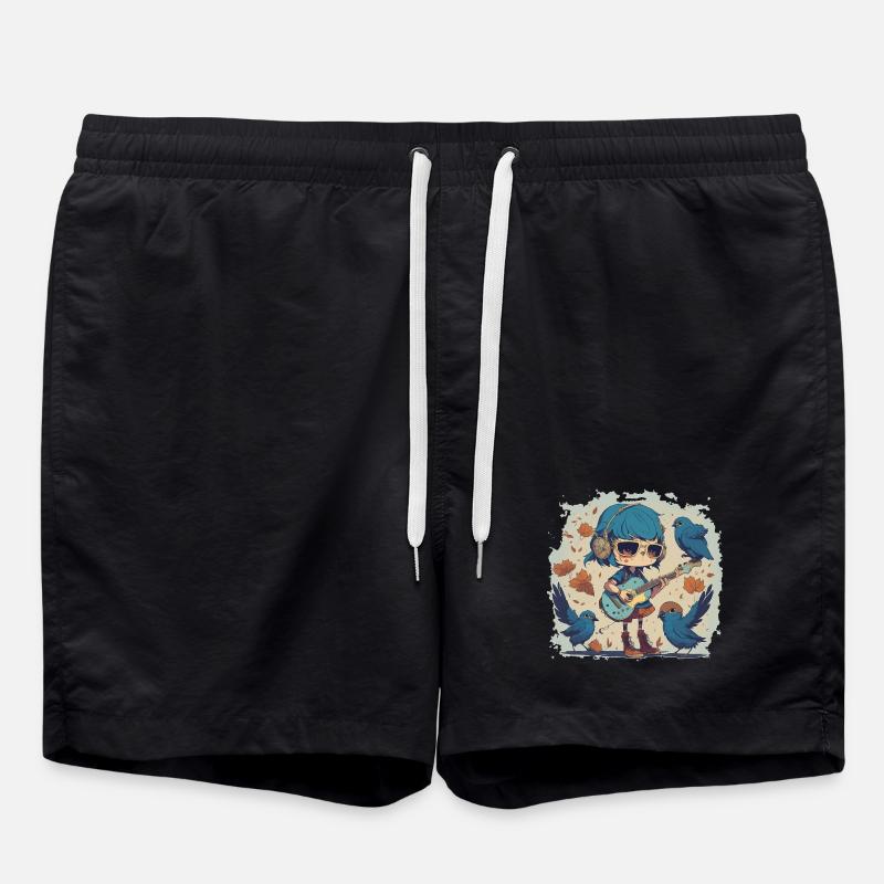 Mädchen mit Gitarre im Herbst - Badeshorts - Schwarz