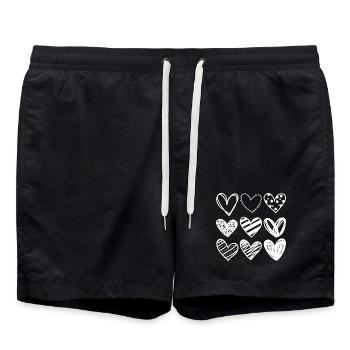 Doodle Herzen Sketchset - Badeshorts - Schwarz - Vorne - AI Model Male 185 light (185cm)