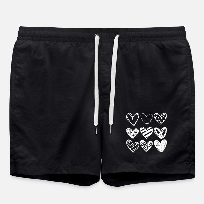 Doodle Herzen Sketchset - Badeshorts - Schwarz