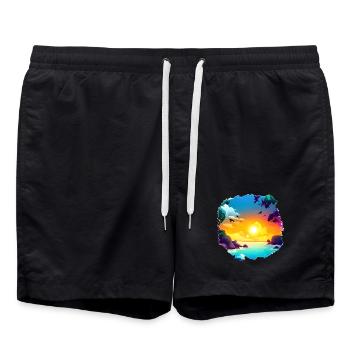 Aquarelle de plage de coucher de soleil d’été - Short de bain - noir - Devant - AI Model Male 185 light (185cm)