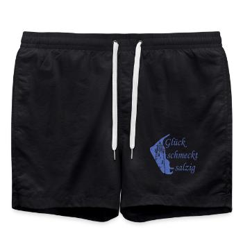 Glück schmeckt salzig – Amrum Nordsee Insel Design - Badeshorts - Schwarz - Vorne - AI Model Male 185 light (185cm)