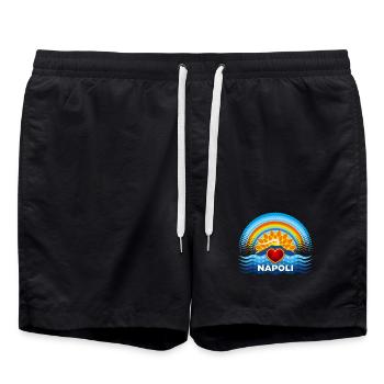 Naples Coeur Vésuve Soleil et Arc-en-ciel - Short de bain - noir - Devant - AI Model Male 185 light (185cm)