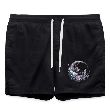Mondsichel in Silber, mit Kristalle und Blumen - Badeshorts - Schwarz - Vorne - AI Model Male 185 light (185cm)