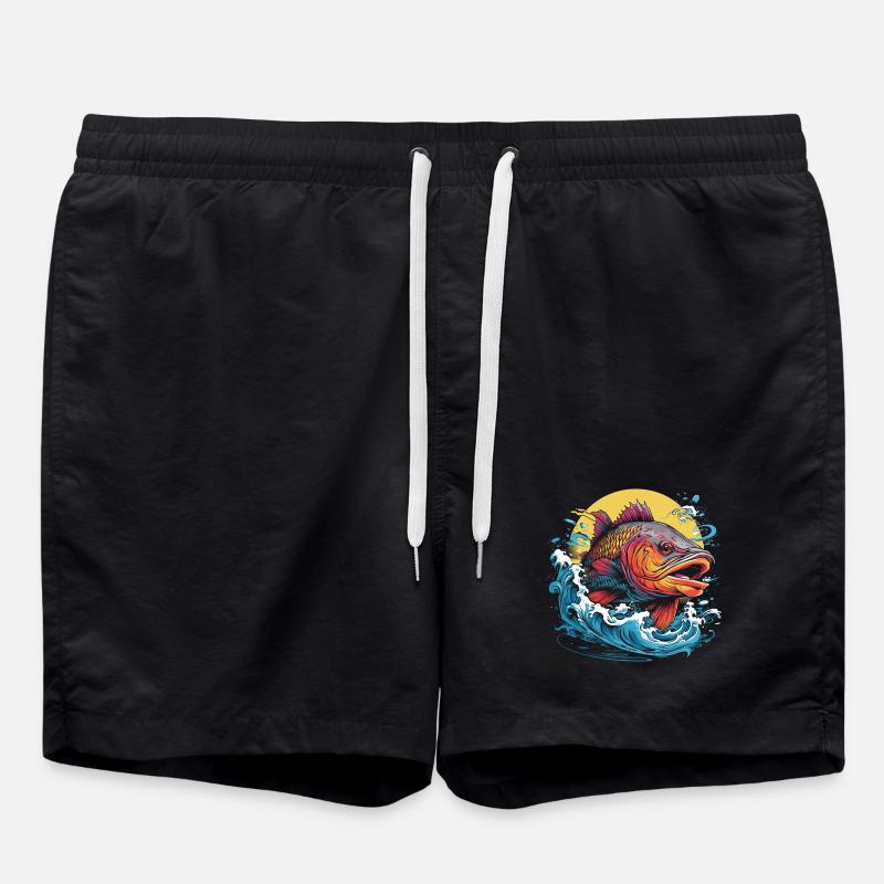 Fishing Illustration - Swim Trunks - black