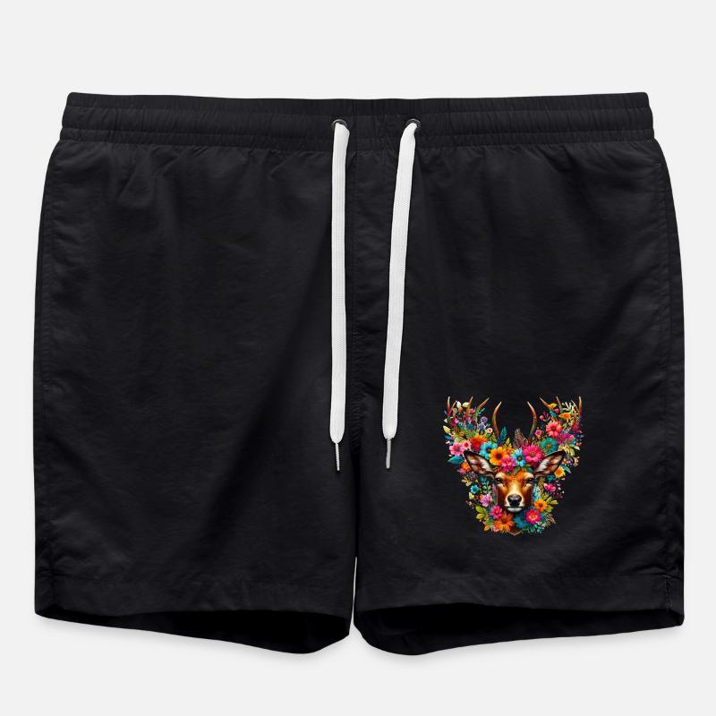 Hirsch mit Blumen geschmückt - Badeshorts - Schwarz
