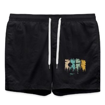 Retro Mond & Wald Design – Free Schriftzug & Natur - Badeshorts - Schwarz - Vorne - AI Model Male 185 light (185cm)