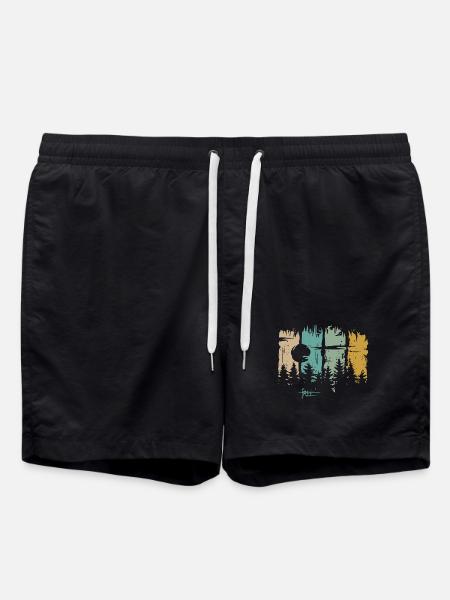 Retro Mond & Wald Design – Free Schriftzug & Natur - Badeshorts - Schwarz