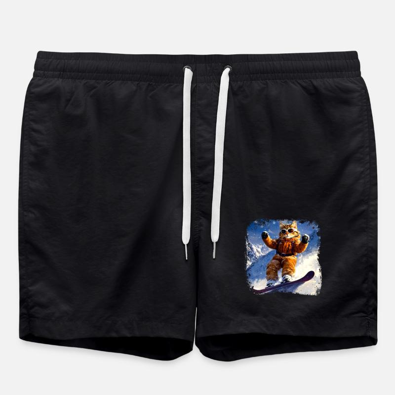 Cat Snowboard - Swim Trunks - black
