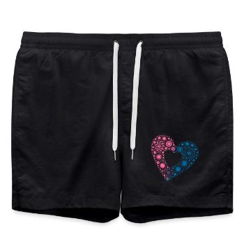Yin & Yang Love – Colorful Sunflower Heart - Swim Trunks - black - Front - AI Model Male 185 light (185cm)