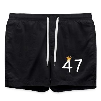 Golden crown over number 47 design - Swim Trunks - black - Front - AI Model Male 185 light (185cm)