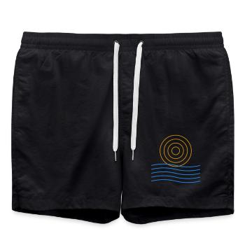 Abstract Sun and Sea Motif - Swim Trunks - black - Front - AI Model Male 185 light (185cm)