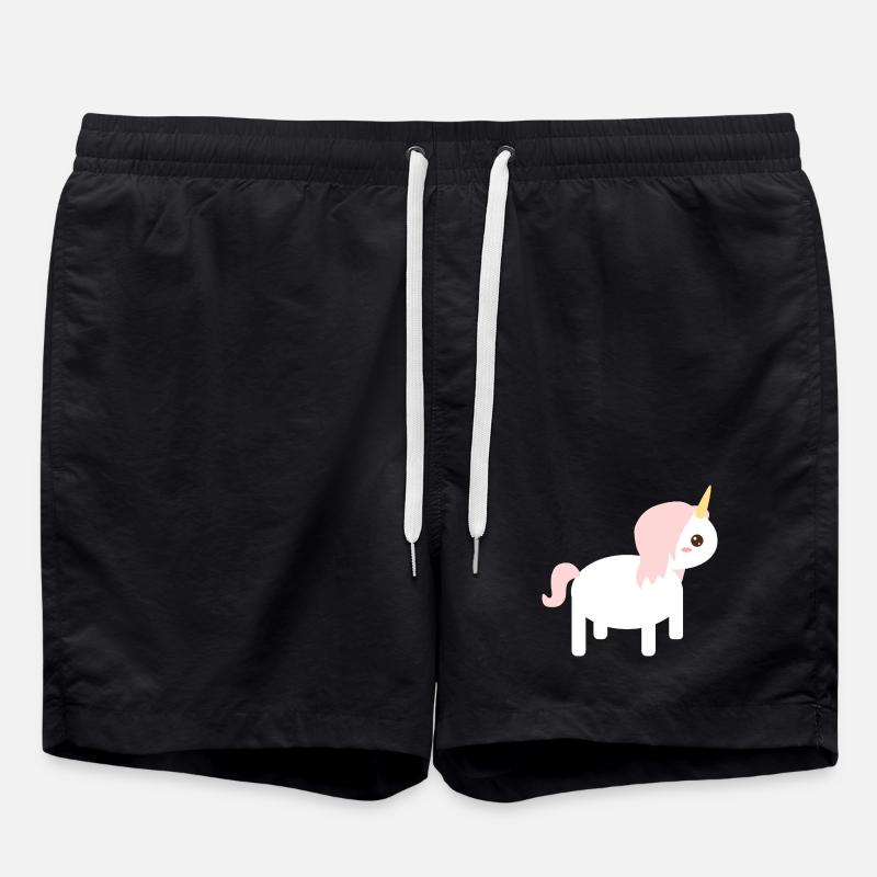 Whimsical Unicorn Cartoon Design - Swim Trunks - black