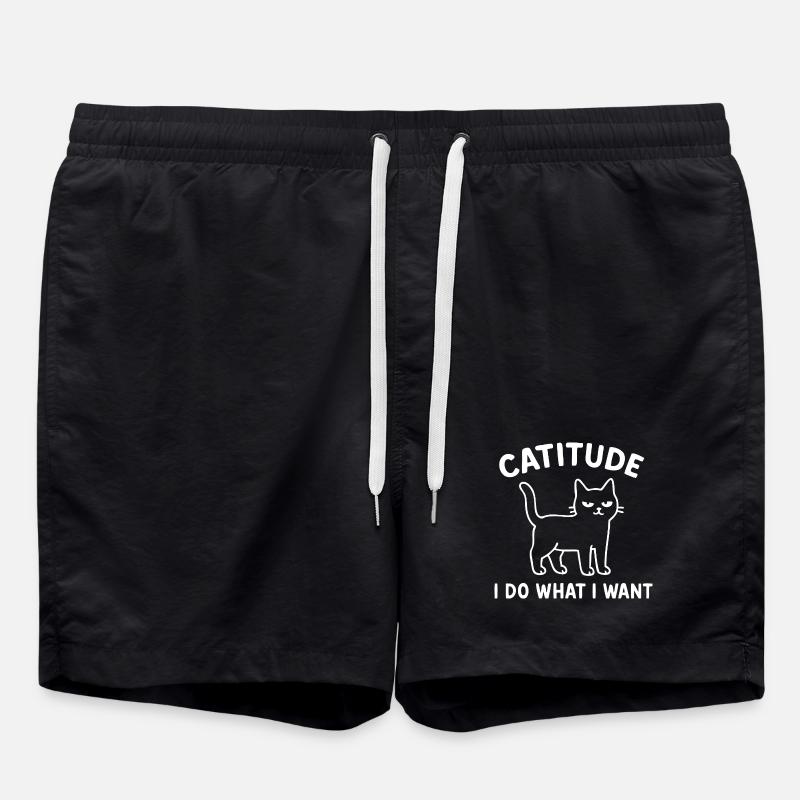 Catitude Cat Saying - Swim Trunks - black