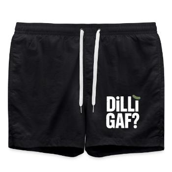 DILLIGAF? Dill Cucumber Sarcasm Humor Saying - Swim Trunks - black - Front - AI Model Male 185 light (185cm)