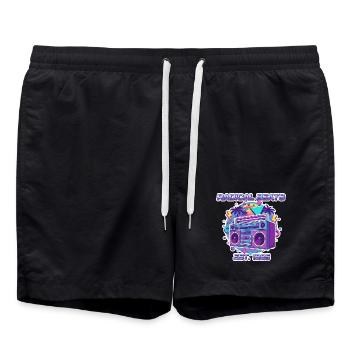 Radical Beats – 80er Jahre Retro Boombox Design - Badeshorts - Schwarz - Vorne - AI Model Male 185 light (185cm)
