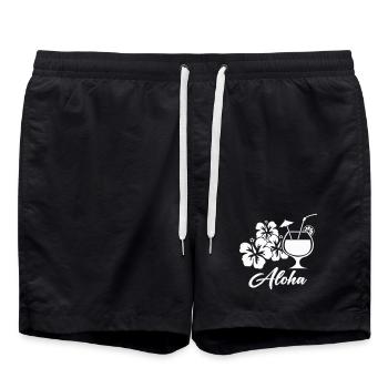 Aloha Hibiskus Cocktail - Badeshorts - Schwarz - Vorne - AI Model Male 185 light (185cm)