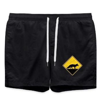 Renard panneau de signalisation jaune - Short de bain - noir - Devant - AI Model Male 185 light (185cm)