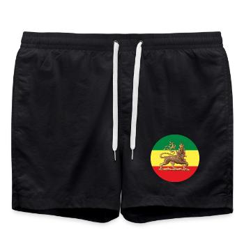 Lion of Judah Rasta Reggae Roots Jah Rastafari - Badeshorts - Schwarz - Vorne - AI Model Male 185 light (185cm)