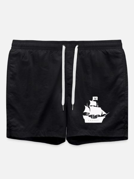 Pirate Ship Silhouette - Swim Trunks - black
