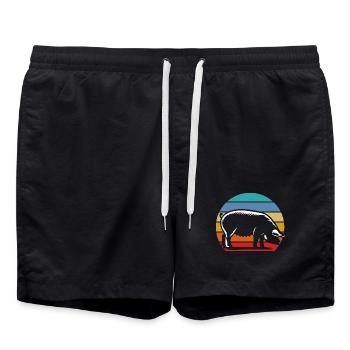 Silhouette rétro de cochon Coucher de soleil vintage - Short de bain - noir - Devant - AI Model Male 185 light (185cm)