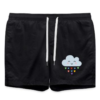 Cute Cloud Rainbow Hearts Kawaii Happy Mood Design - Swim Trunks - black - Front - AI Model Male 185 light (185cm)