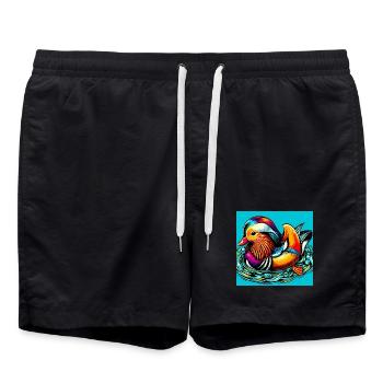 Mandarin duck - Swim Trunks - black - Front - AI Model Male 185 light (185cm)