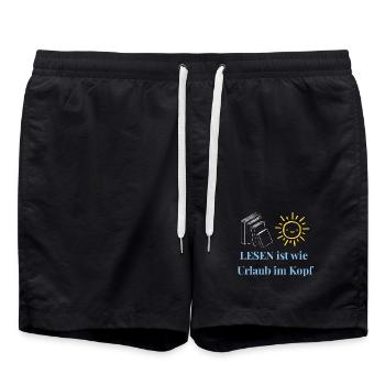 Lesen ist wie Urlaub im Kopf - Minimalistisches Le - Badeshorts - Schwarz - Vorne - AI Model Male 185 light (185cm)