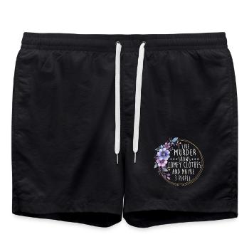 Mord zeigt bequeme Kleidung – lustiges Zitat - Badeshorts - Schwarz - Vorne - AI Model Male 185 light (185cm)