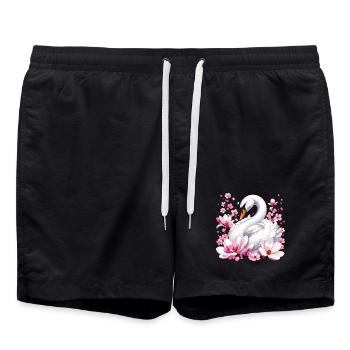Cygne blanc avec des cerisiers en fleurs - Short de bain - noir - Devant - AI Model Male 185 light (185cm)