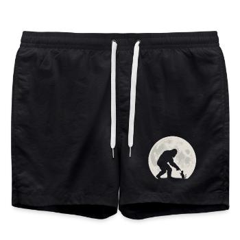 Bigfoot, Chat, Lune, Pleine Lune, Chaton - Short de bain - noir - Devant - AI Model Male 185 light (185cm)
