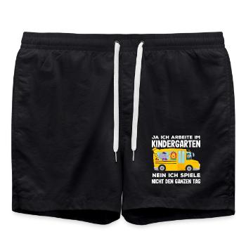 Arbeite Im Kindergarten Lustiger Erzieher Spruch - Badeshorts - Schwarz - Vorne - AI Model Male 185 light (185cm)