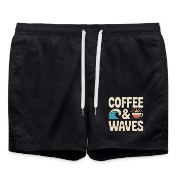 Kaffee Wellen Surfen Coffee & Waves Surfer Strand - Badeshorts - Schwarz - Vorne - AI Model Male 185 light (185cm)