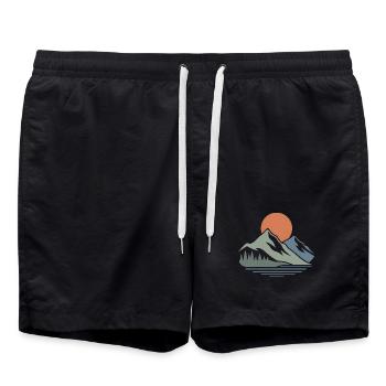 Minimalist Mountain Landscape – Modern Design - Swim Trunks - black - Front - AI Model Male 185 light (185cm)